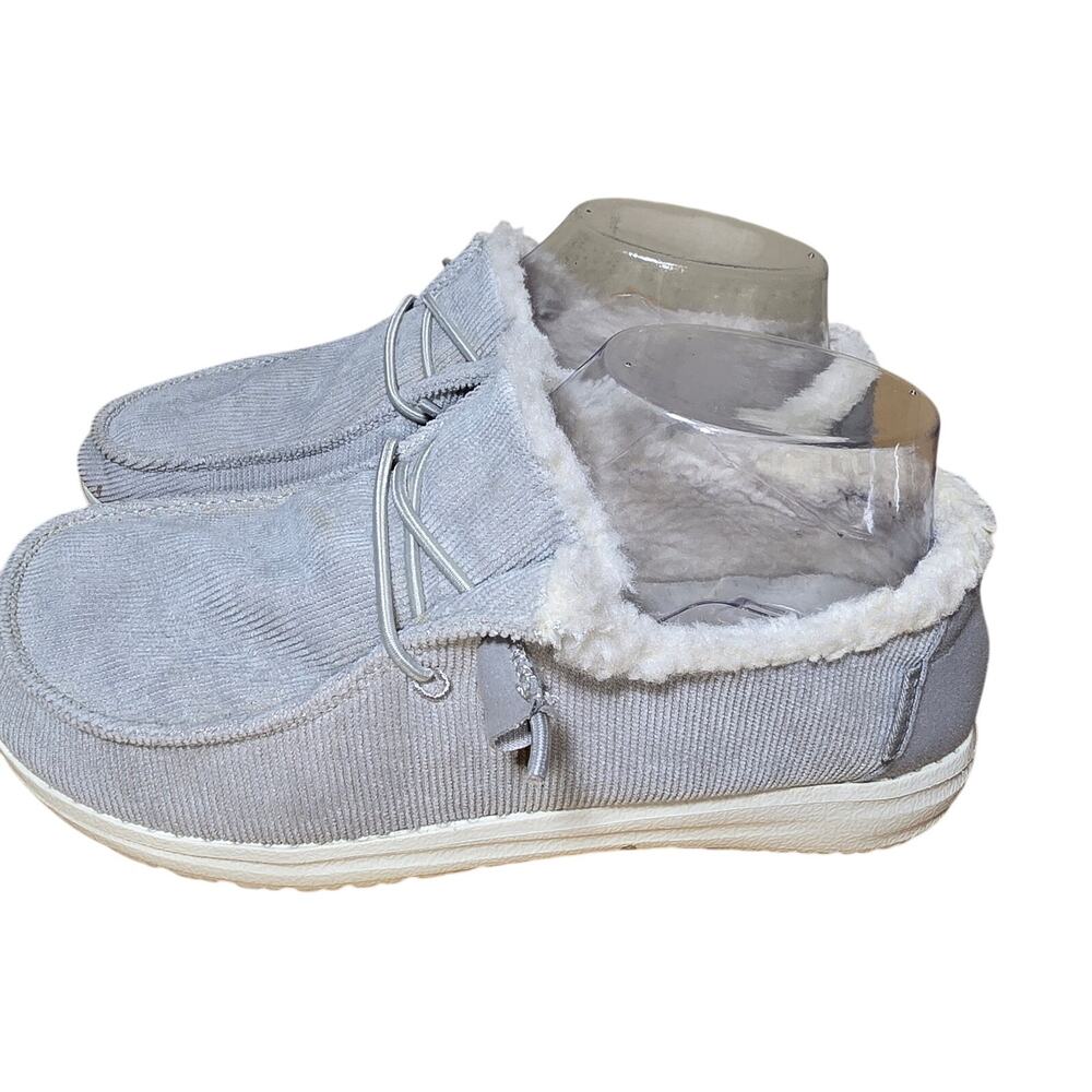 Hey Dude Corduroy Wendy Women's Size 6 Gray Fur Lined Comfort Shoe Elastic Laces - Picture 4 of 7